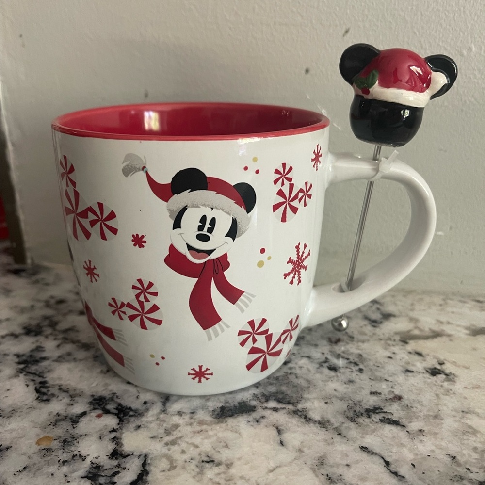 Christmas Mickey Mouse mug with stir stick